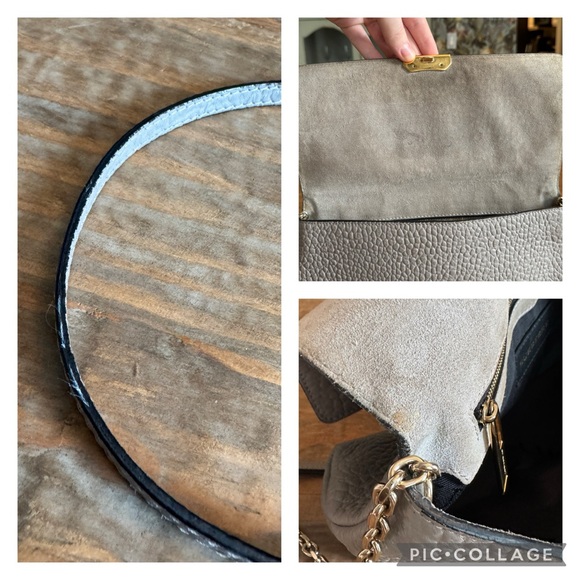 BURBERRY Mildenhall Large Signature Grain Leather Shoulder Bag Pearl Grey Chain - Picture 15 of 16